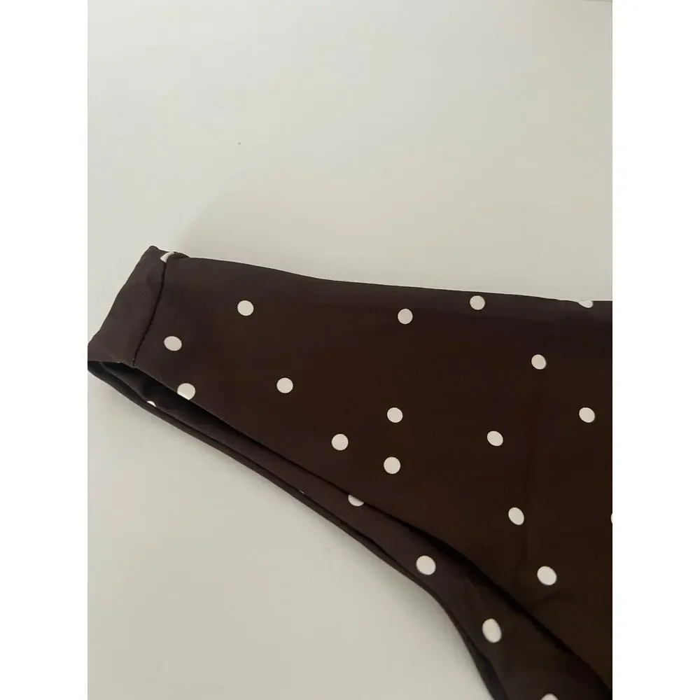 NWT Free People Stone Fox Swim Womens Roca Bikini Bottom Terra Dot Brown/White L